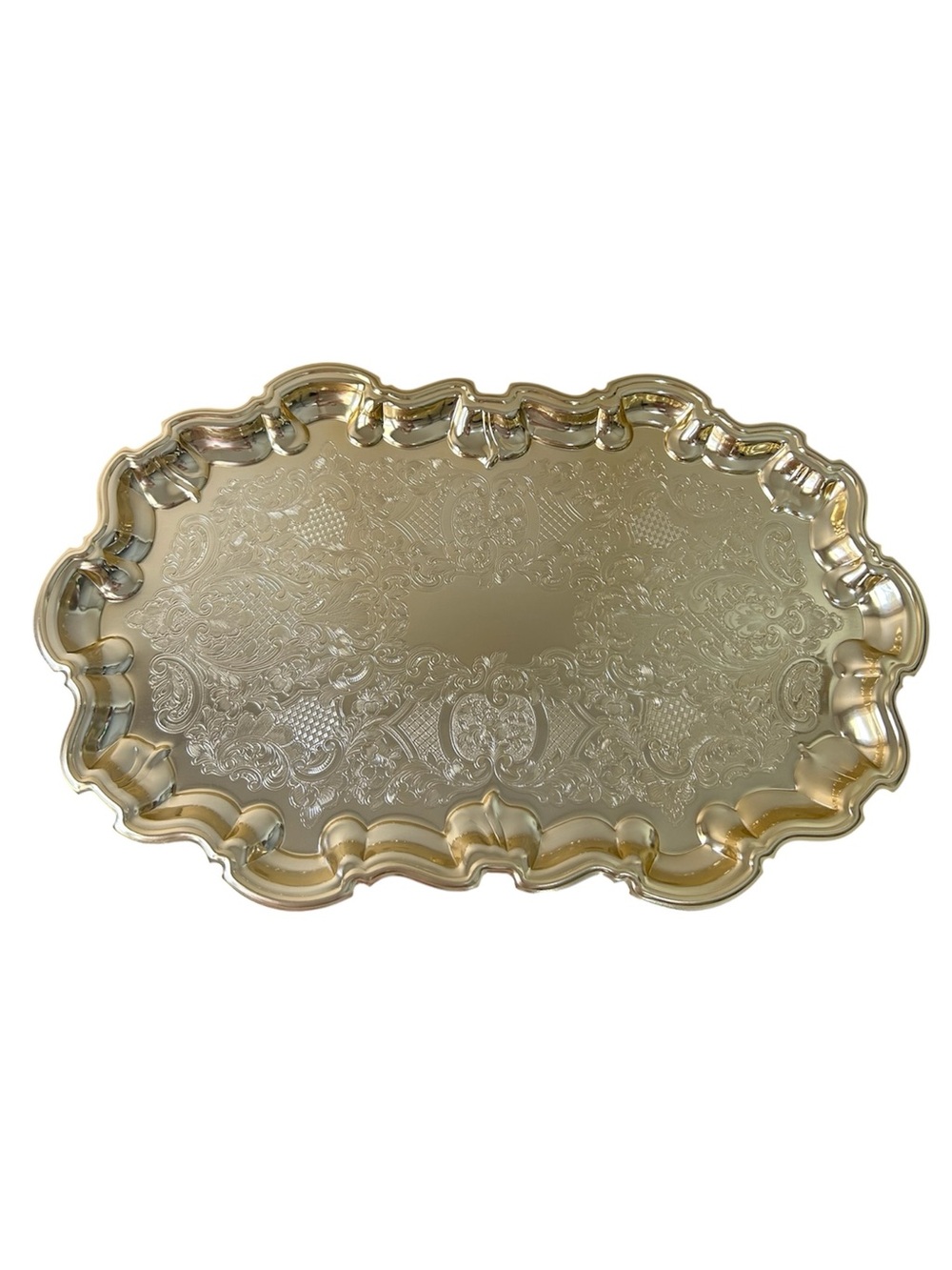 Vintage Kensington G-7831 Scalloped Aluminum Gold  Plated Serving Tray Large 21”